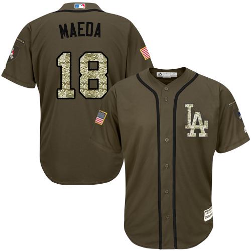 Dodgers #18 Kenta Maeda Green Salute to Service Stitched MLB Jersey